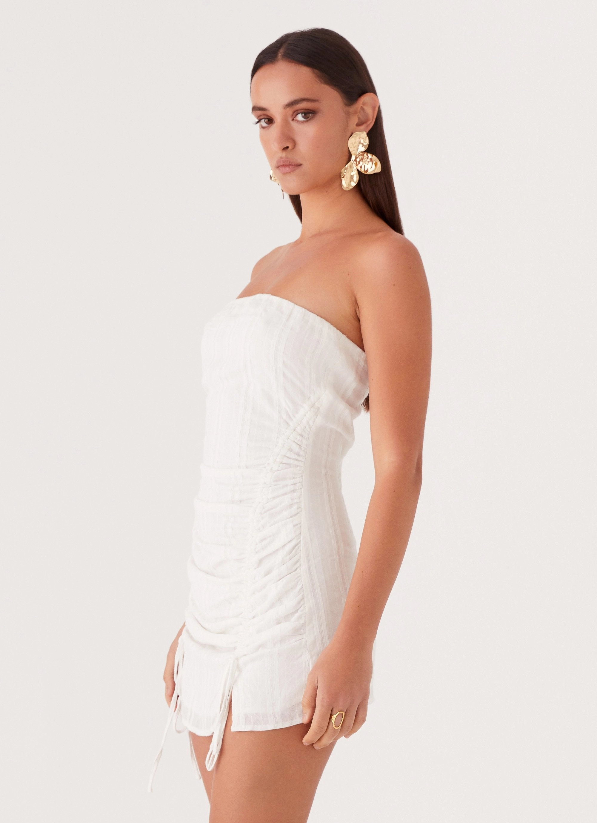 Carlotta Mini Dress - White Fitted waist