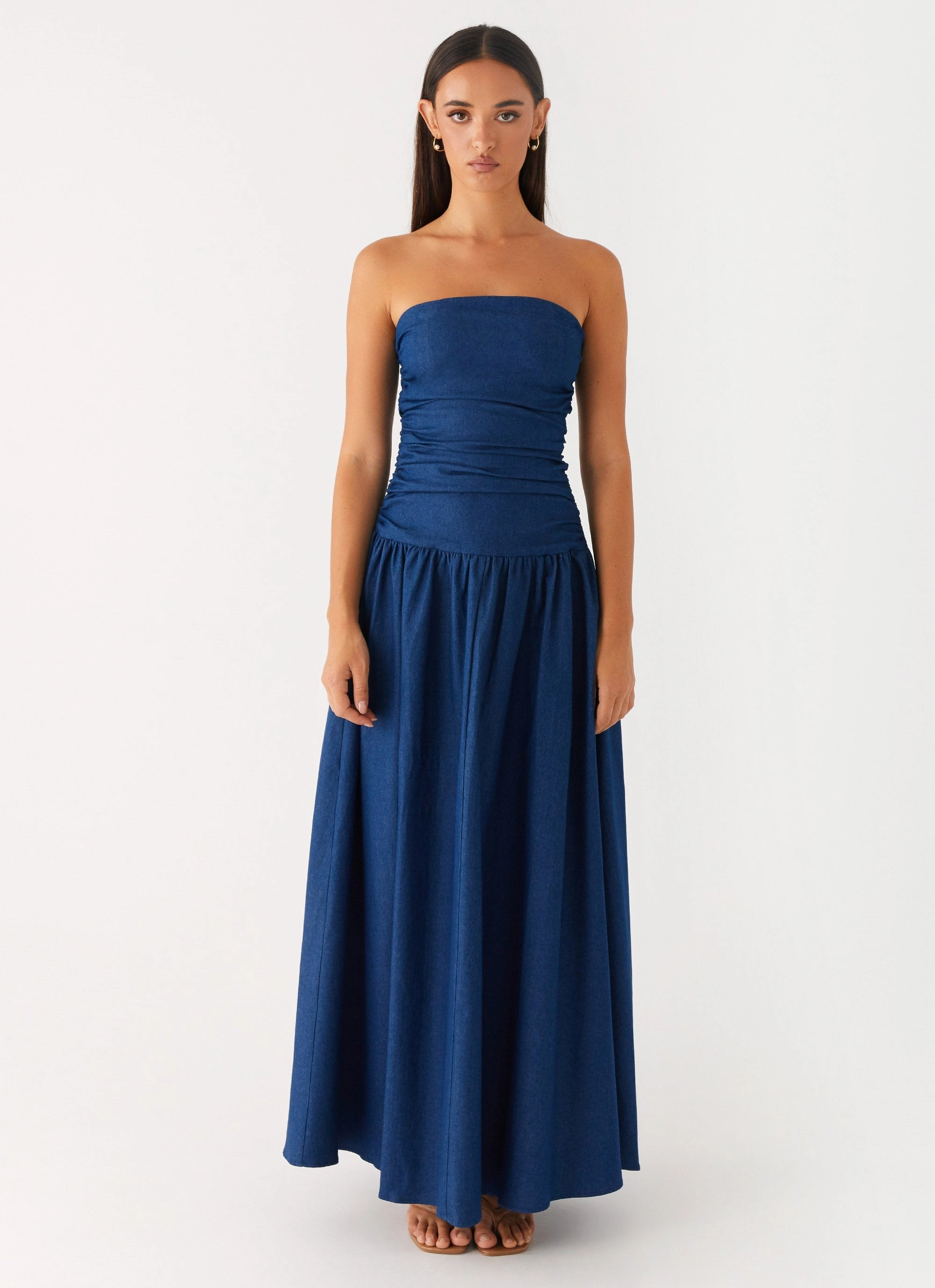 Carmel Denim Maxi Dress - Indigo photo look garden wedding