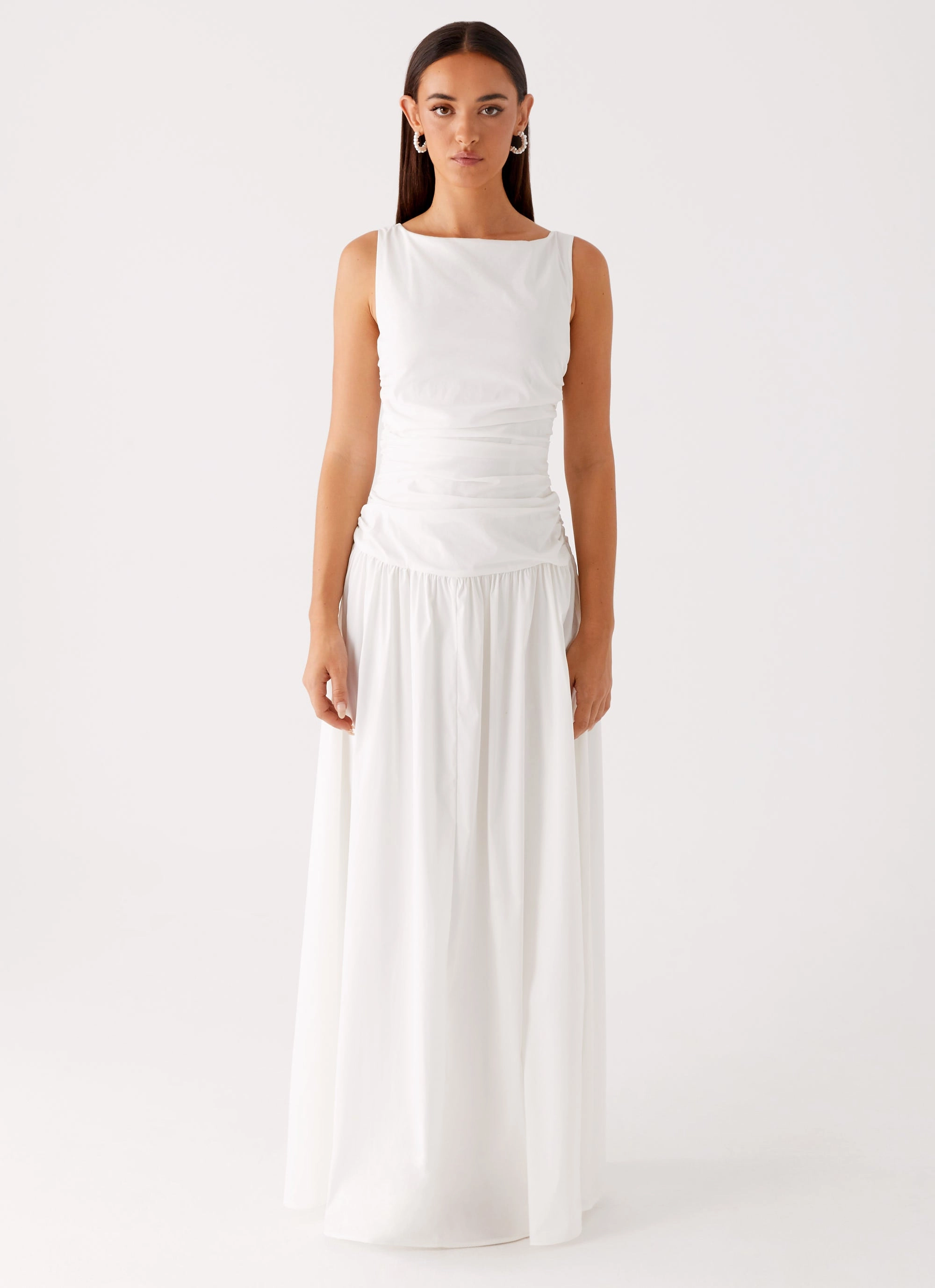 Soft cotton blend dress Sage Glow Carmel High Neck Maxi Dress - White