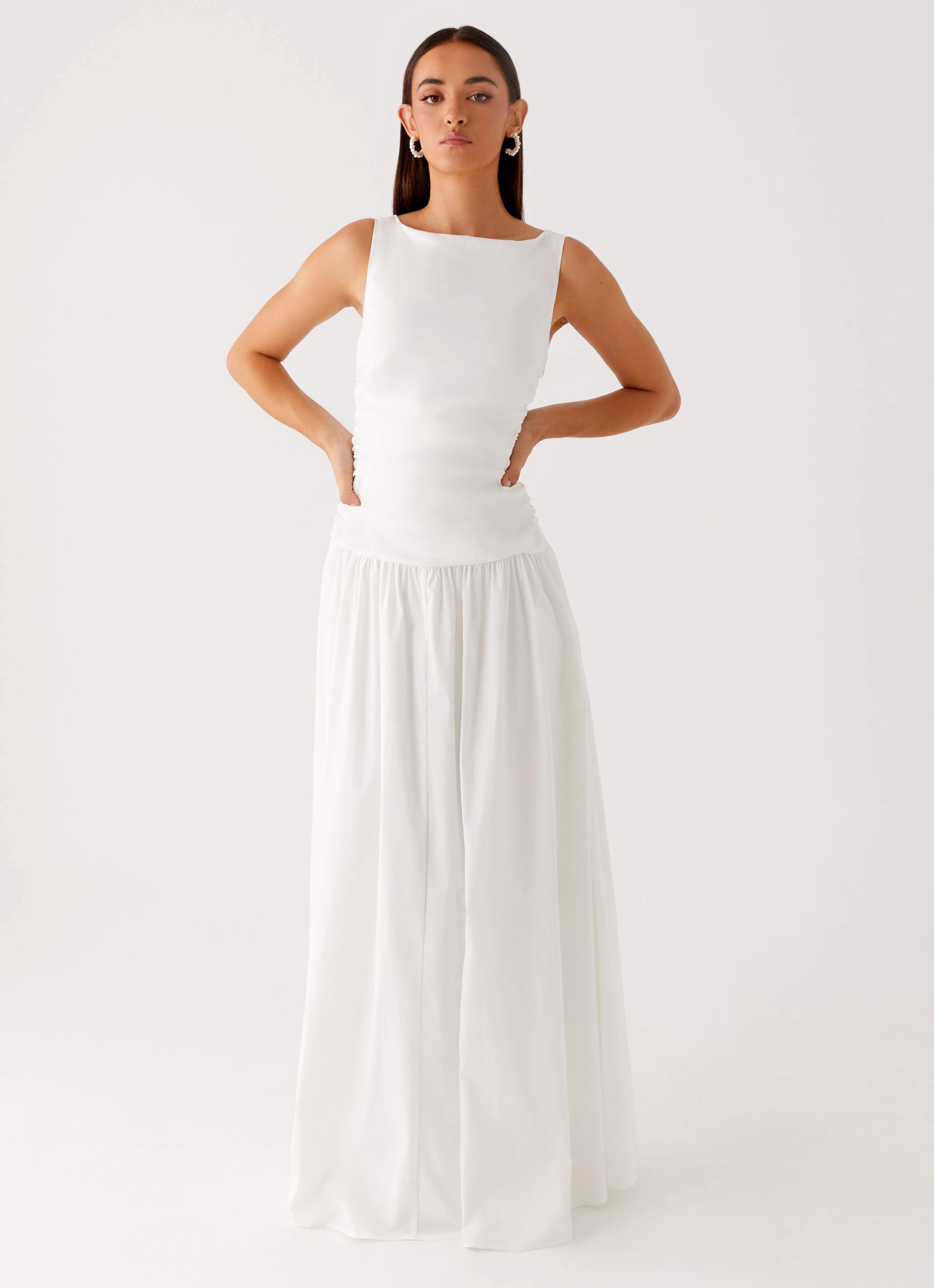 Flowing Fit Carmel High Neck Maxi Dress - White