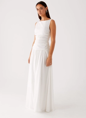 Comfort Stretch Carmel High Neck Maxi Dress - White