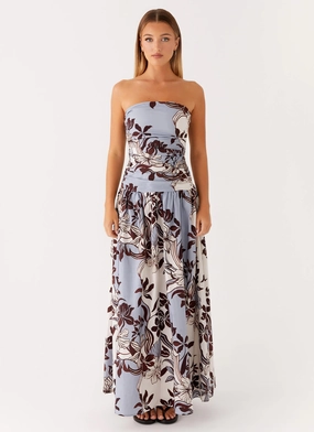 Carmel Maxi Dress - Bluewood Blossom loose silhouette