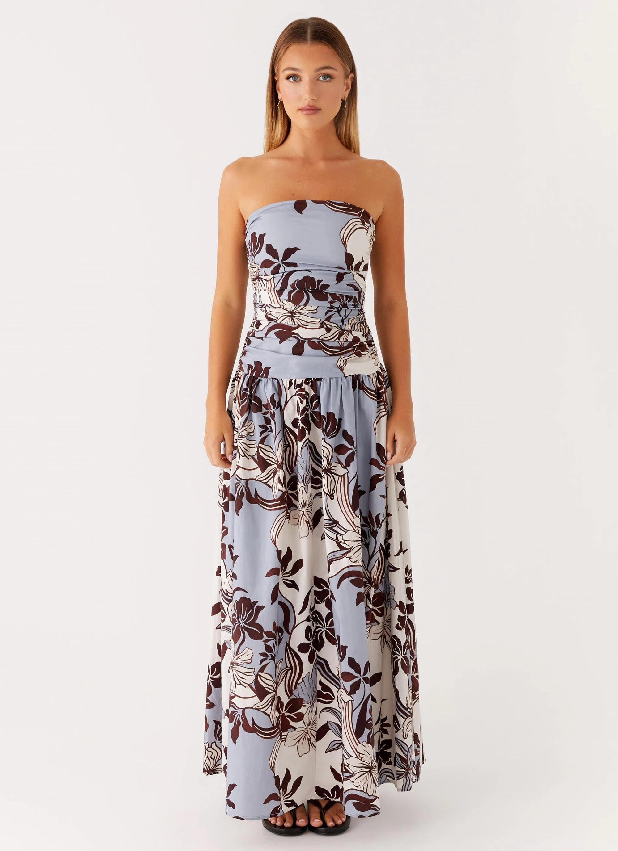 Carmel Maxi Dress - Bluewood Blossom loose silhouette