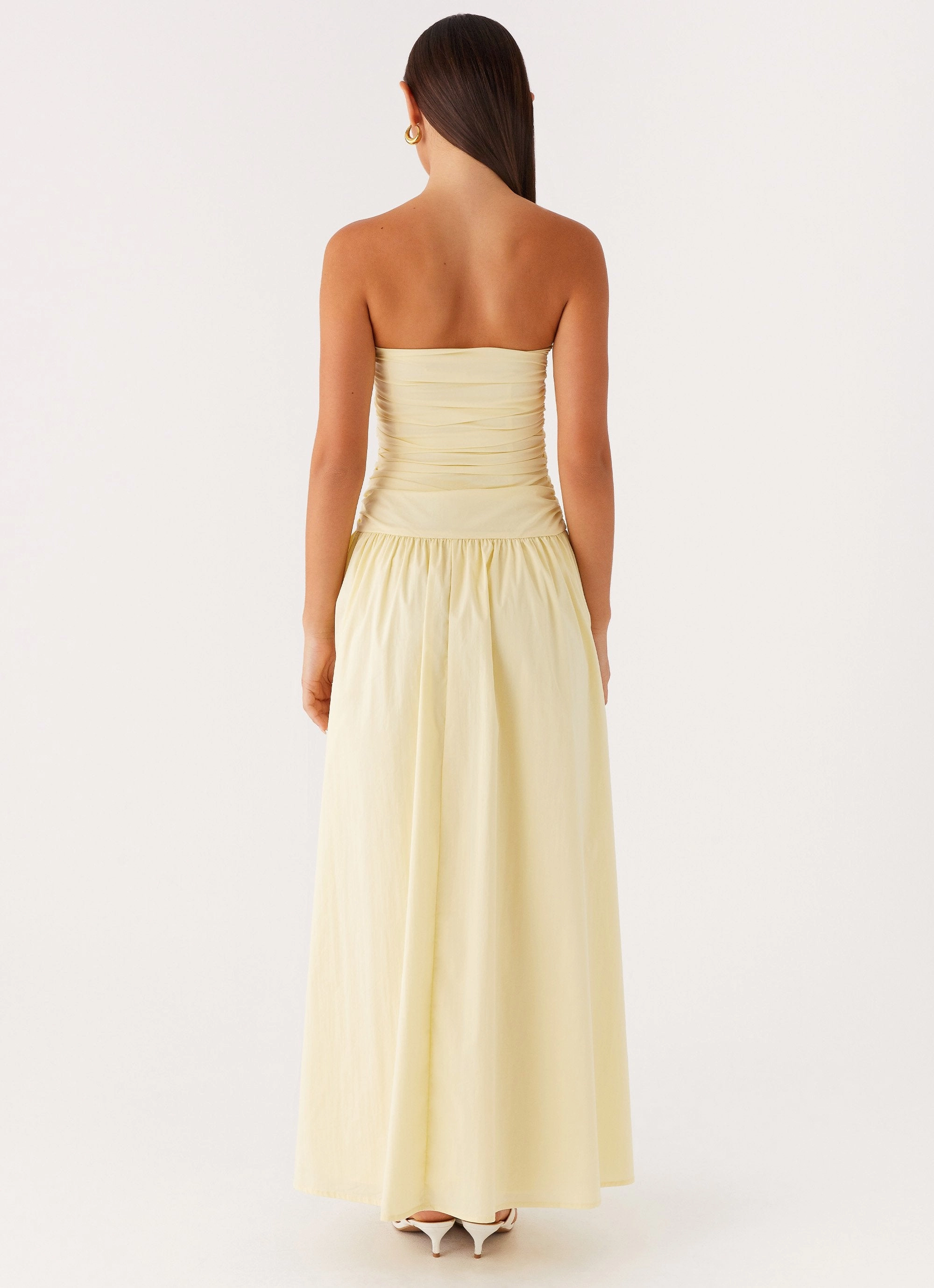 Carmel Maxi Dress - Yellow Shirred-Detail