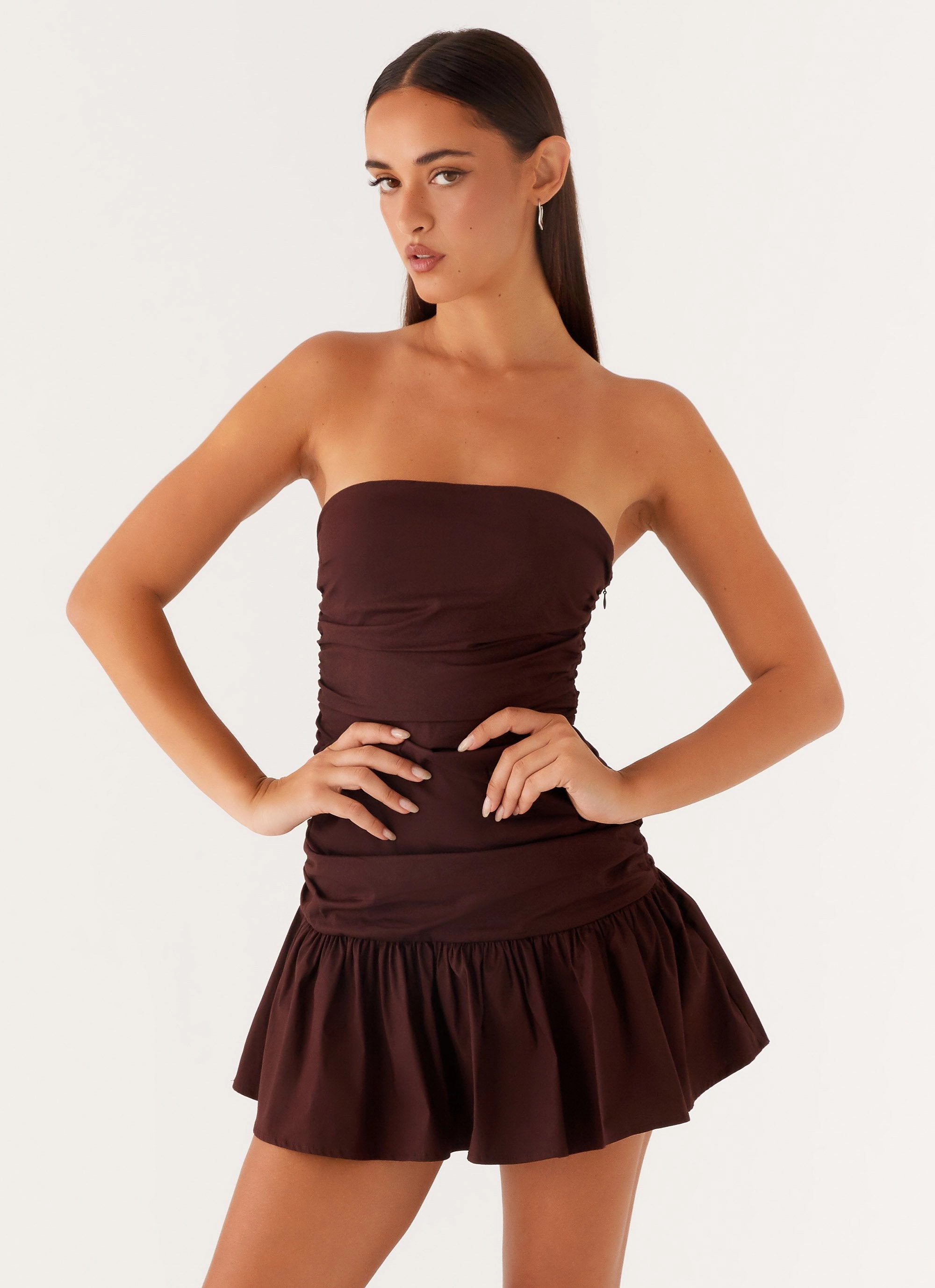 Carmel Mini Dress - Chocolate Polished look dress