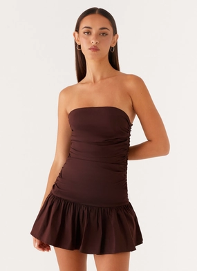 Easy Layering Smooth silhouette Carmel Mini Dress - Chocolate