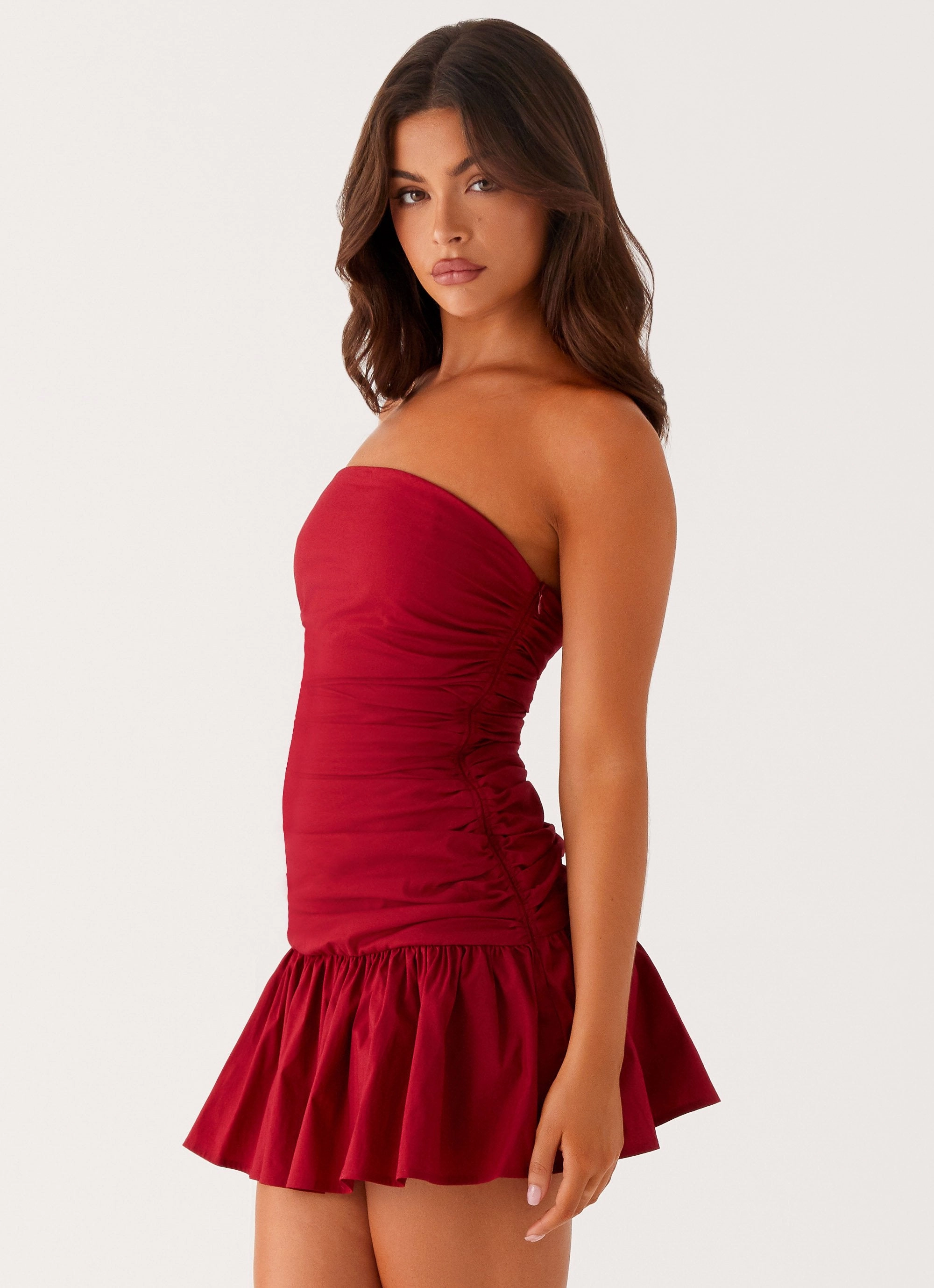Knit Cool Casual event outfit Carmel Mini Dress - Merlot