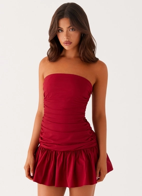 Jewel Accent Shine Skin Carmel Mini Dress - Merlot
