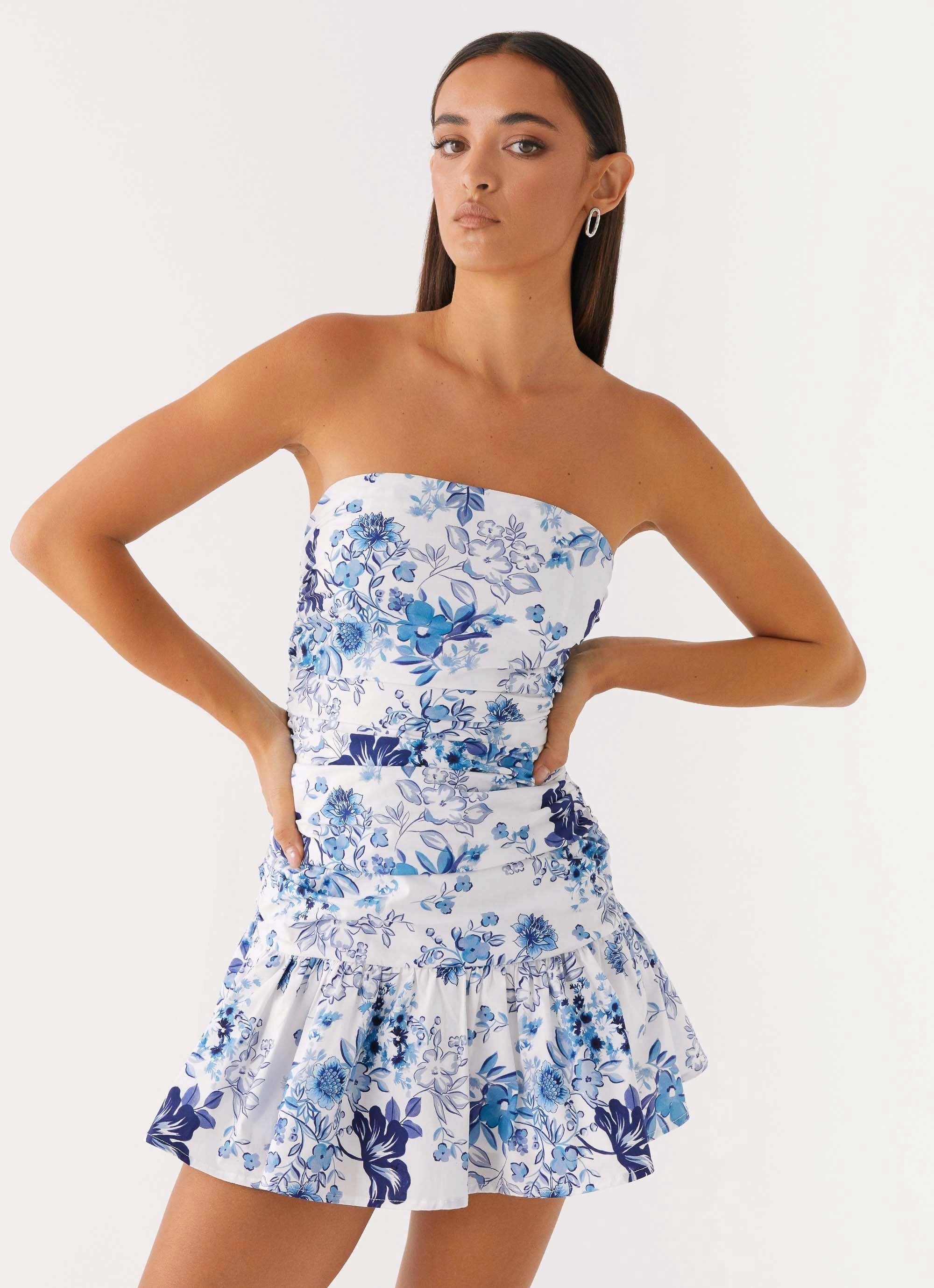 Tie-dye Mood Comfort Carmel Mini Dress - Serene Sky Floral