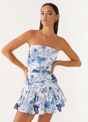 Tie-dye Mood Comfort Carmel Mini Dress - Serene Sky Floral