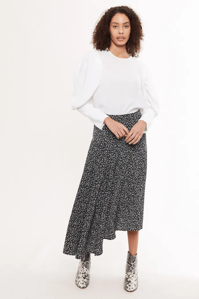 Carole Night Flower Asymmetric Midi Skirt