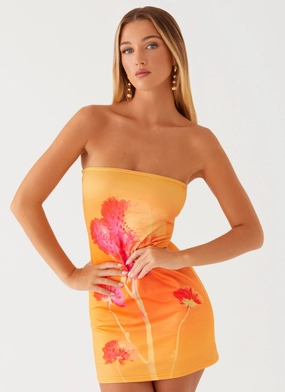 Flowy summer gown Easy Layers Caroline Mini Dress - Orange Floral