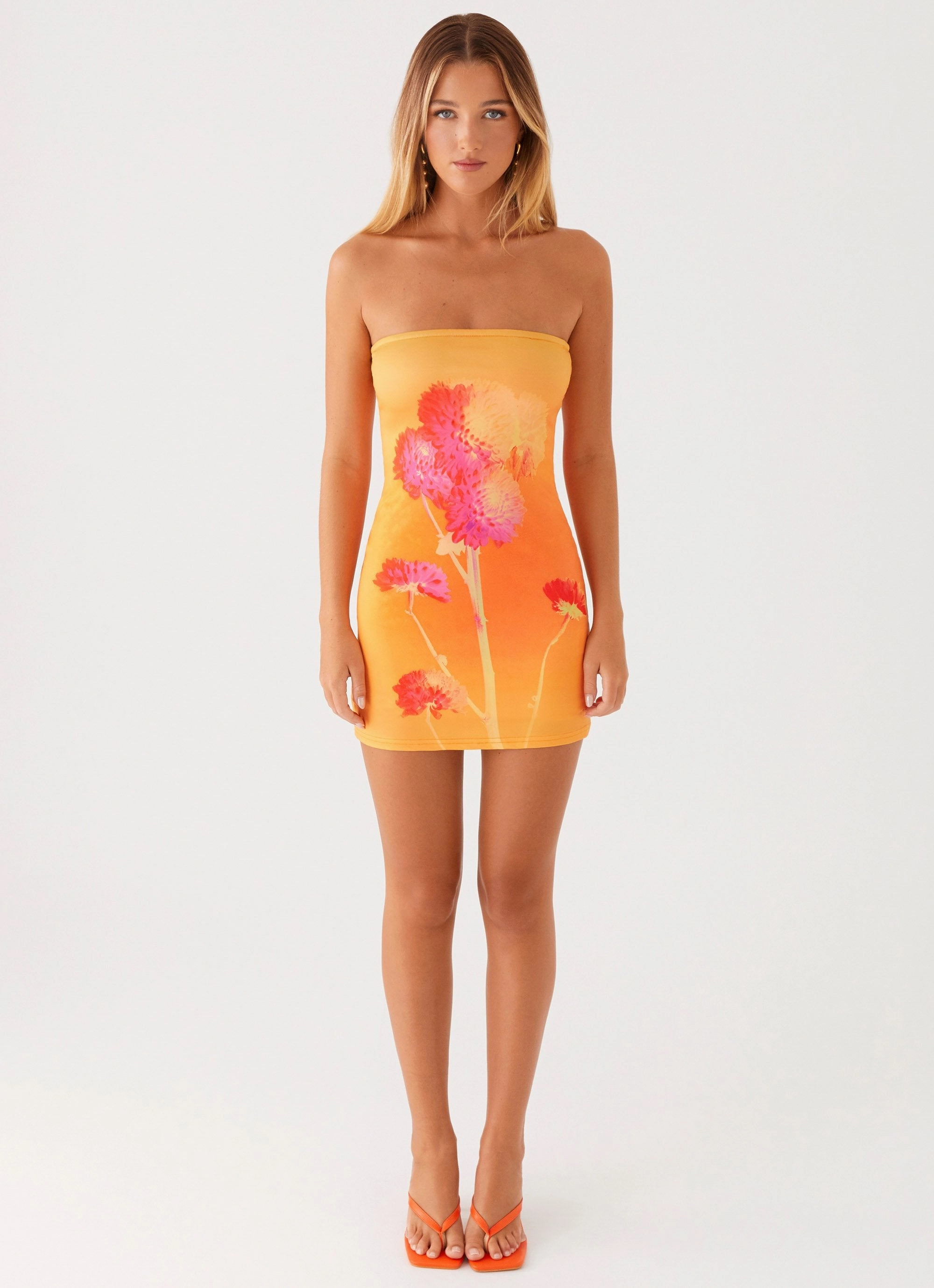 Classic-style Caroline Mini Dress - Orange Floral