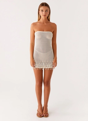 Form Fit Carpe Diem Crochet Mini Dress - Ivory