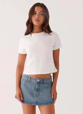 Travel Ready hypoallergenic Carrie Denim Mini Skirt - Washed Indigo