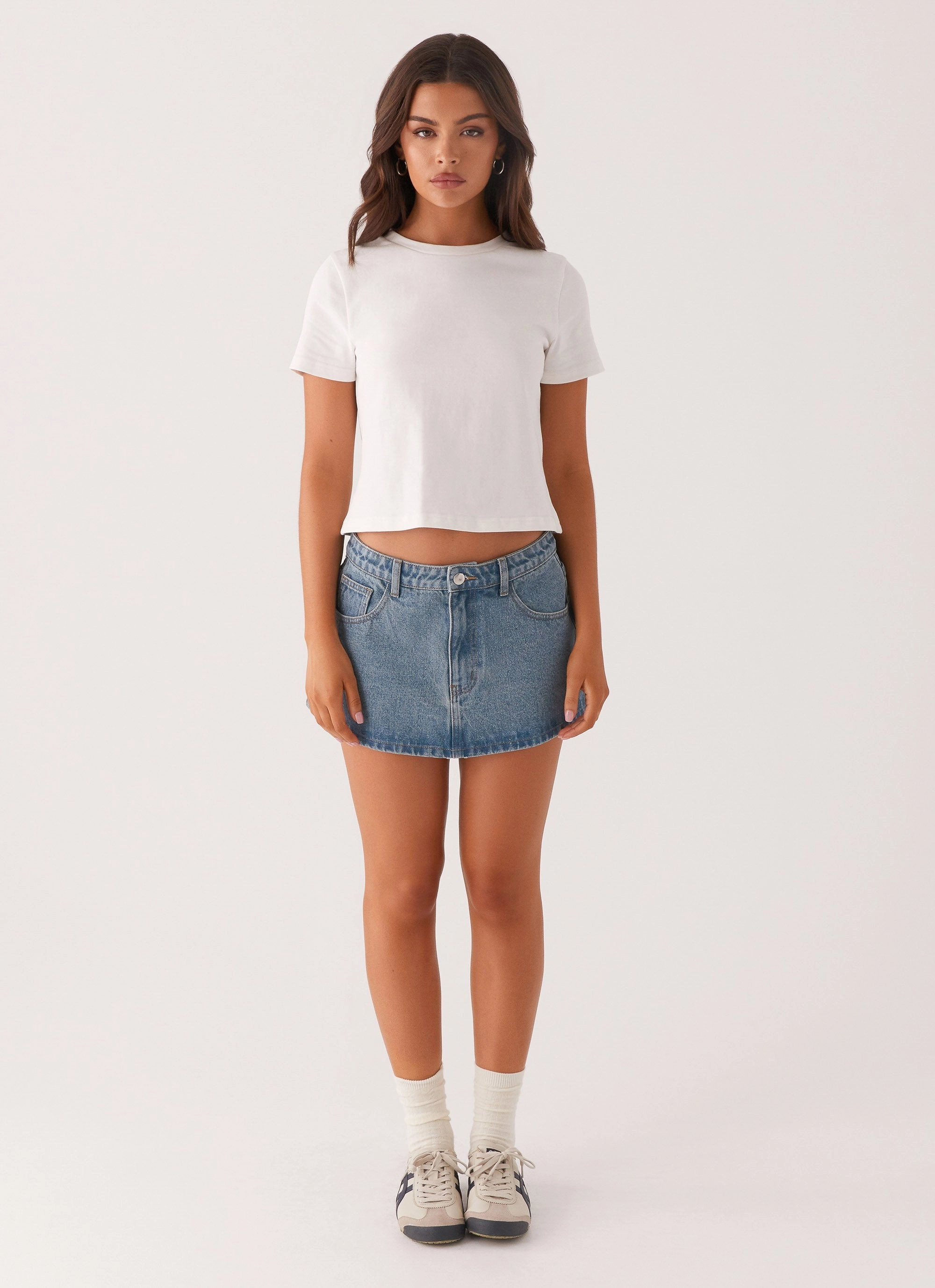 Functional Comfort Wear No Ride-Up Carrie Denim Mini Skirt - Washed Indigo