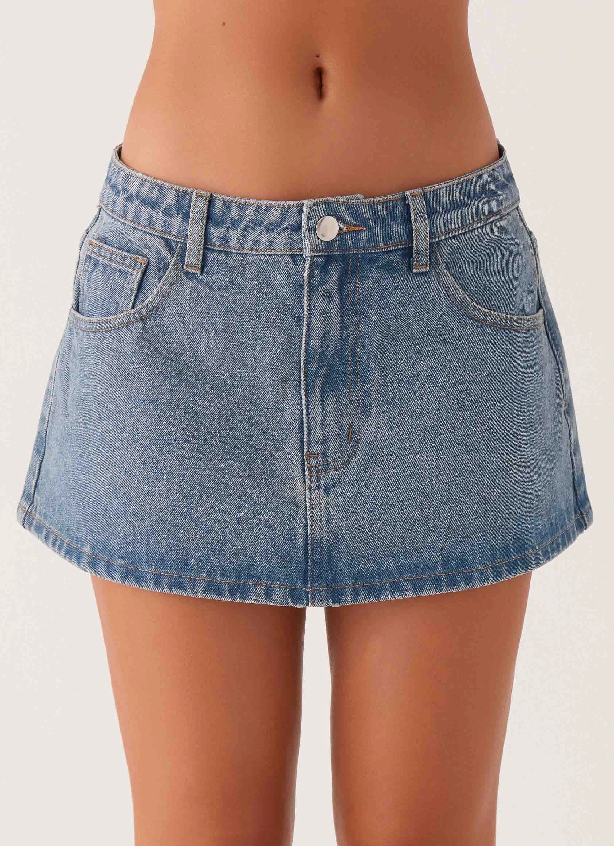 Carrie Denim Mini Skirt - Washed Indigo ComfortWaistband Quick Wear Fit