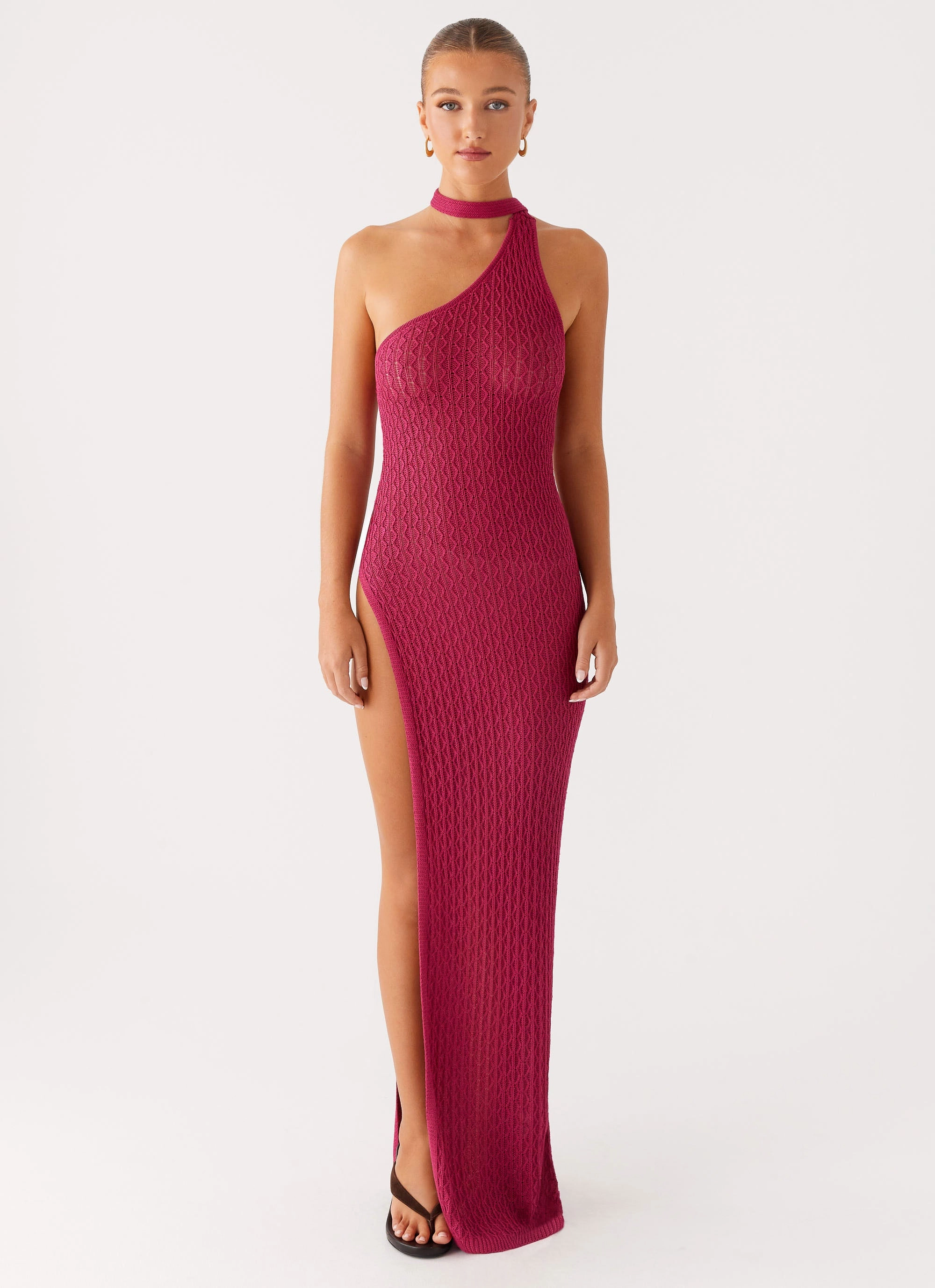 Carryn Knit Maxi Dress - Hot Pink Feminine Cut