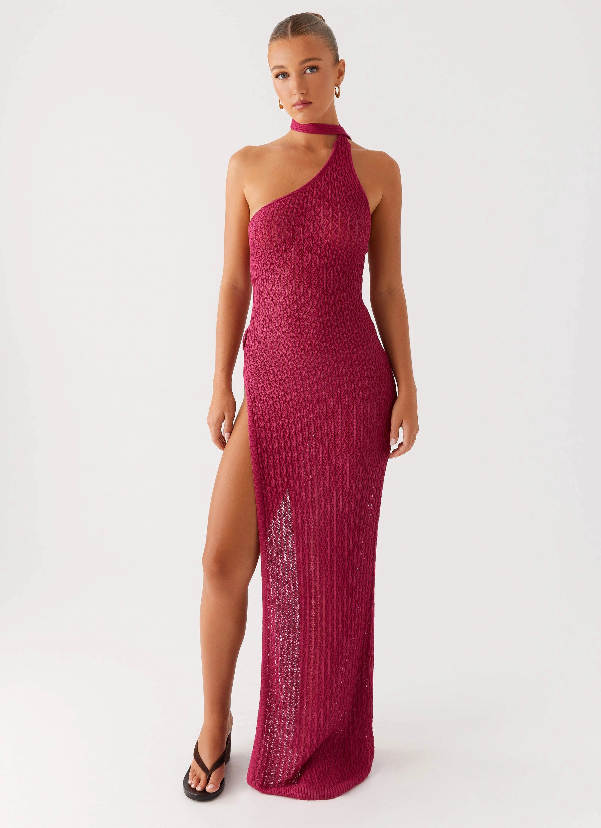Carryn Knit Maxi Dress - Hot Pink Light Wrap Smart and Elegant