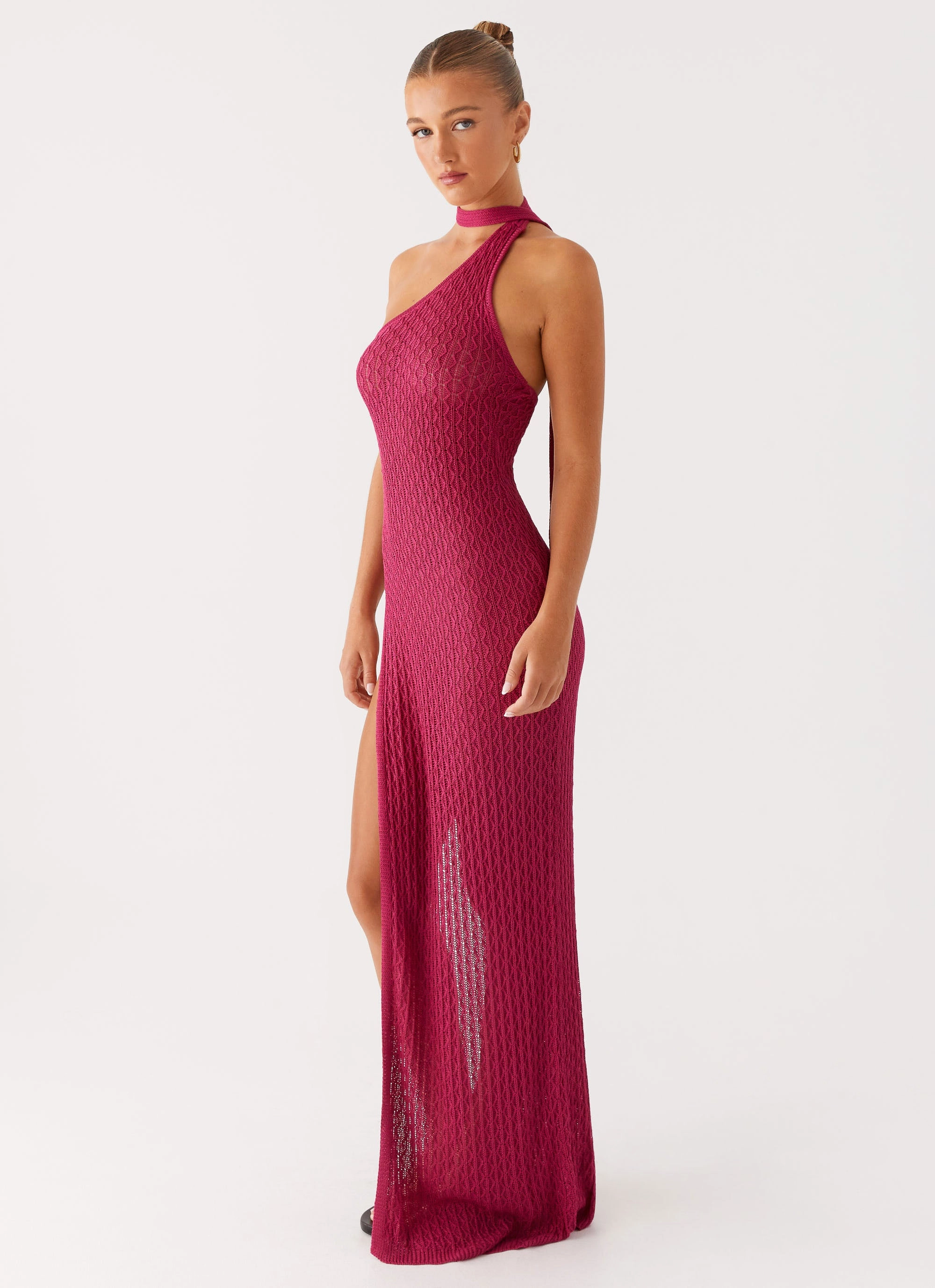 Carryn Knit Maxi Dress - Hot Pink Polished Wear WideCollarDesign
