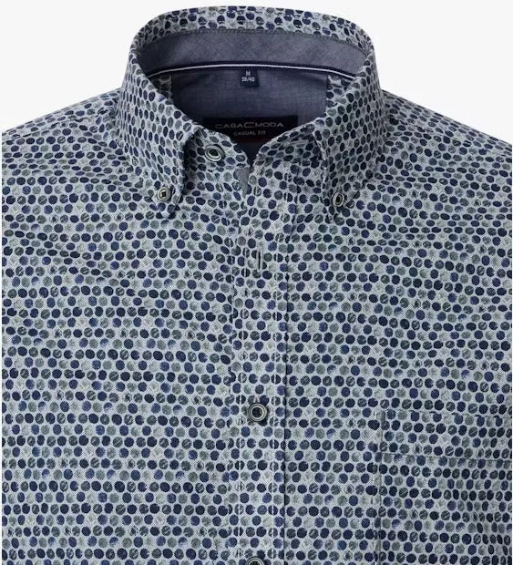 Casa Moda Circle Print Long Sleeve Casual Shirt 100 - Navy/Green