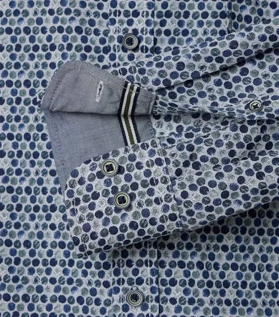 Casa Moda Circle Print Long Sleeve Casual Shirt 100 - Navy/Green