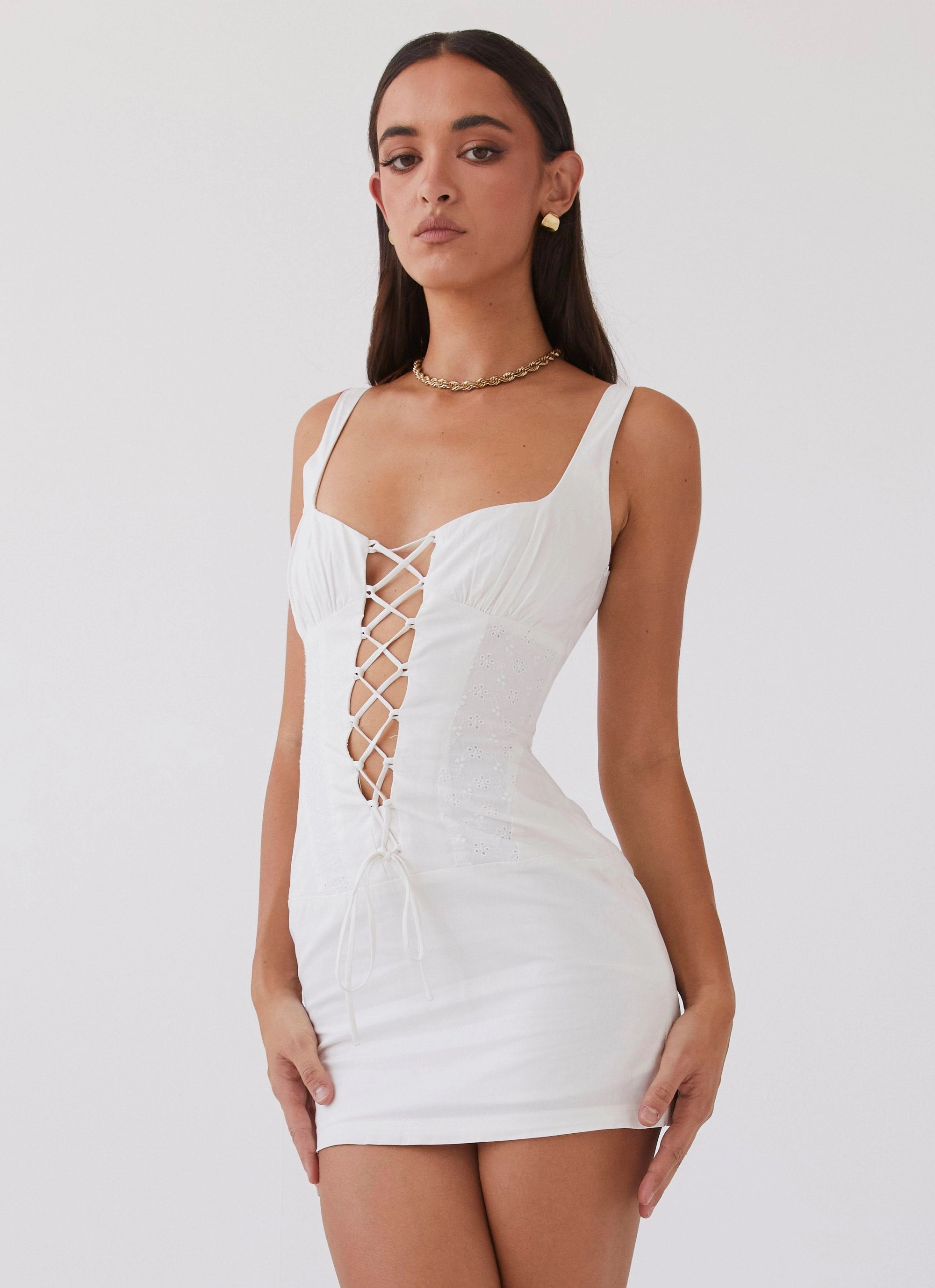 Playful and flirty dress Casey Lace Up Mini Dress - White