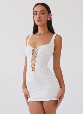 Playful and flirty dress Casey Lace Up Mini Dress - White