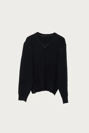 Cashmere Knit Frankenstein V-Neck - Black