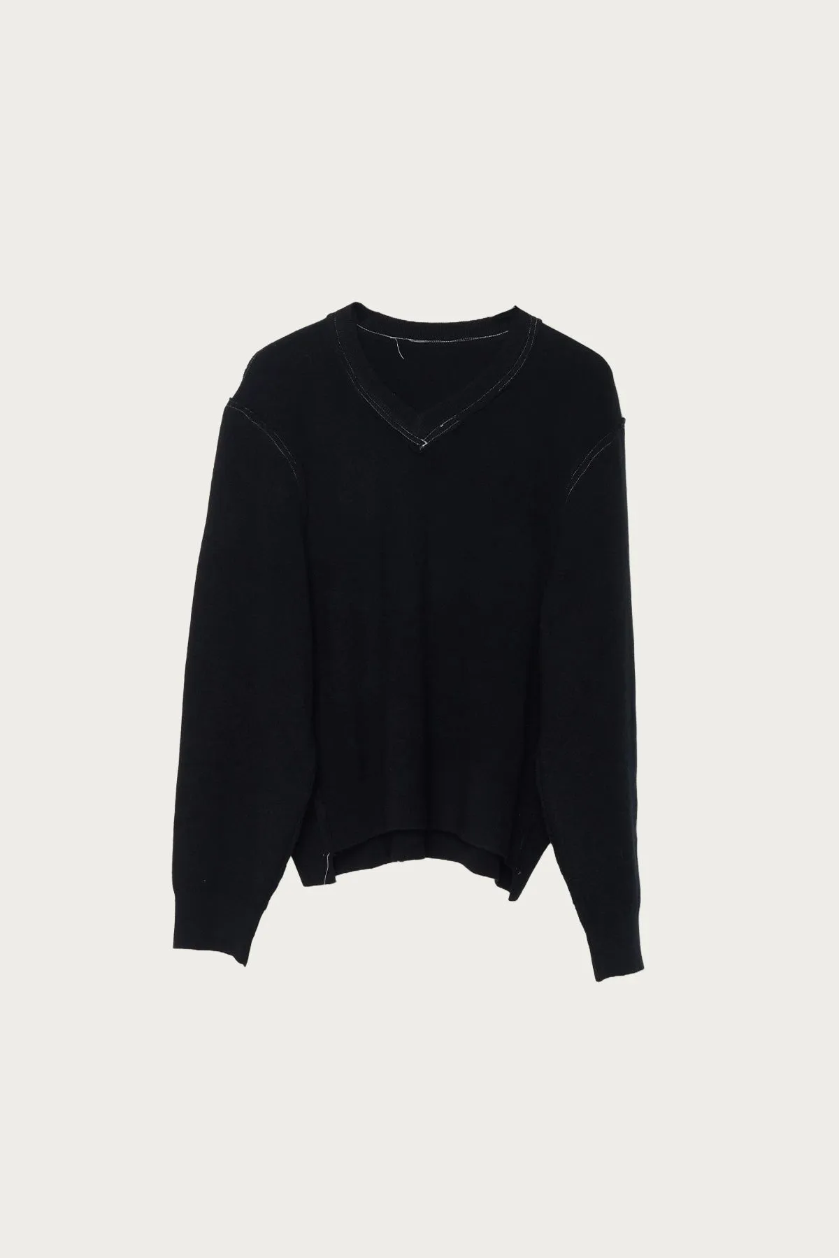Cashmere Knit Frankenstein V-Neck - Black
