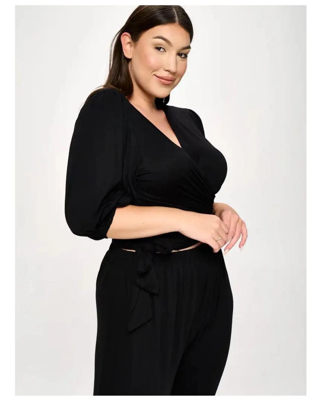 Cassandra - Plus Size Surplice Cropped Top and Jogger Set