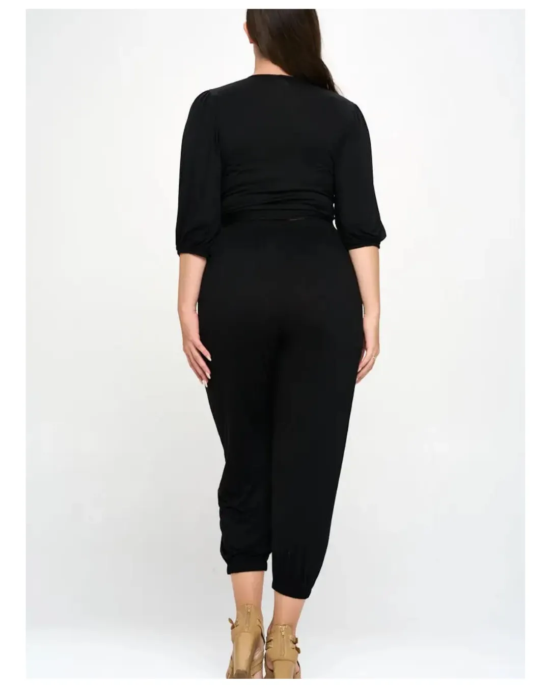 Cassandra - Plus Size Surplice Cropped Top and Jogger Set