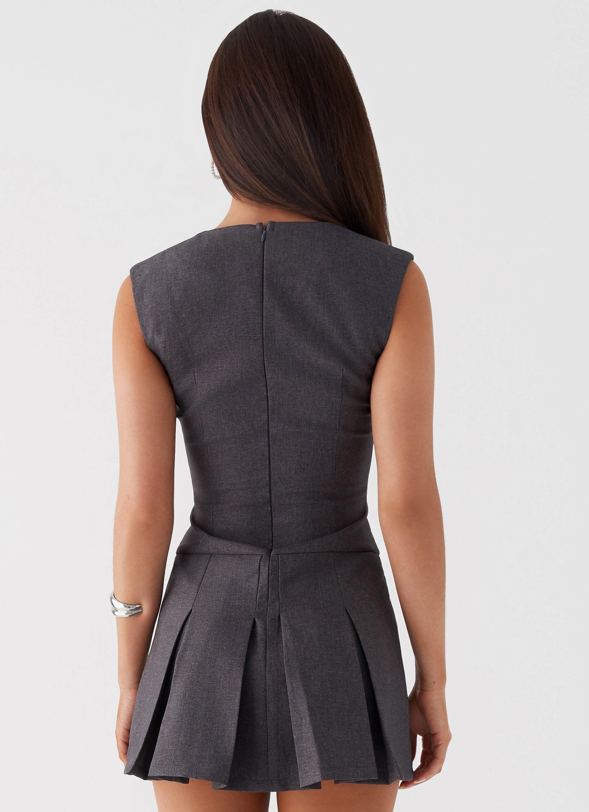 Sophisticated Comfort Hidden Zipper Cassia Mini Dress - Charcoal