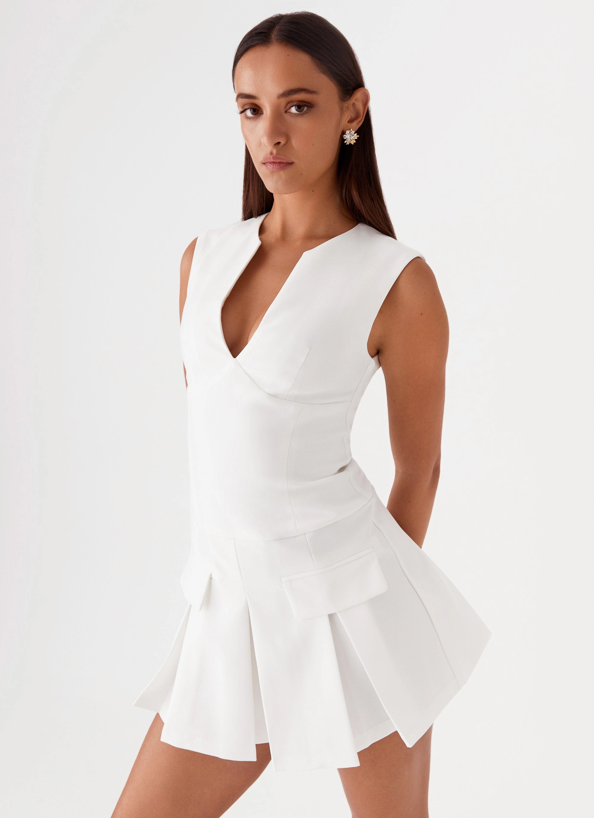 Hidden Zipper Cassia Mini Dress - White