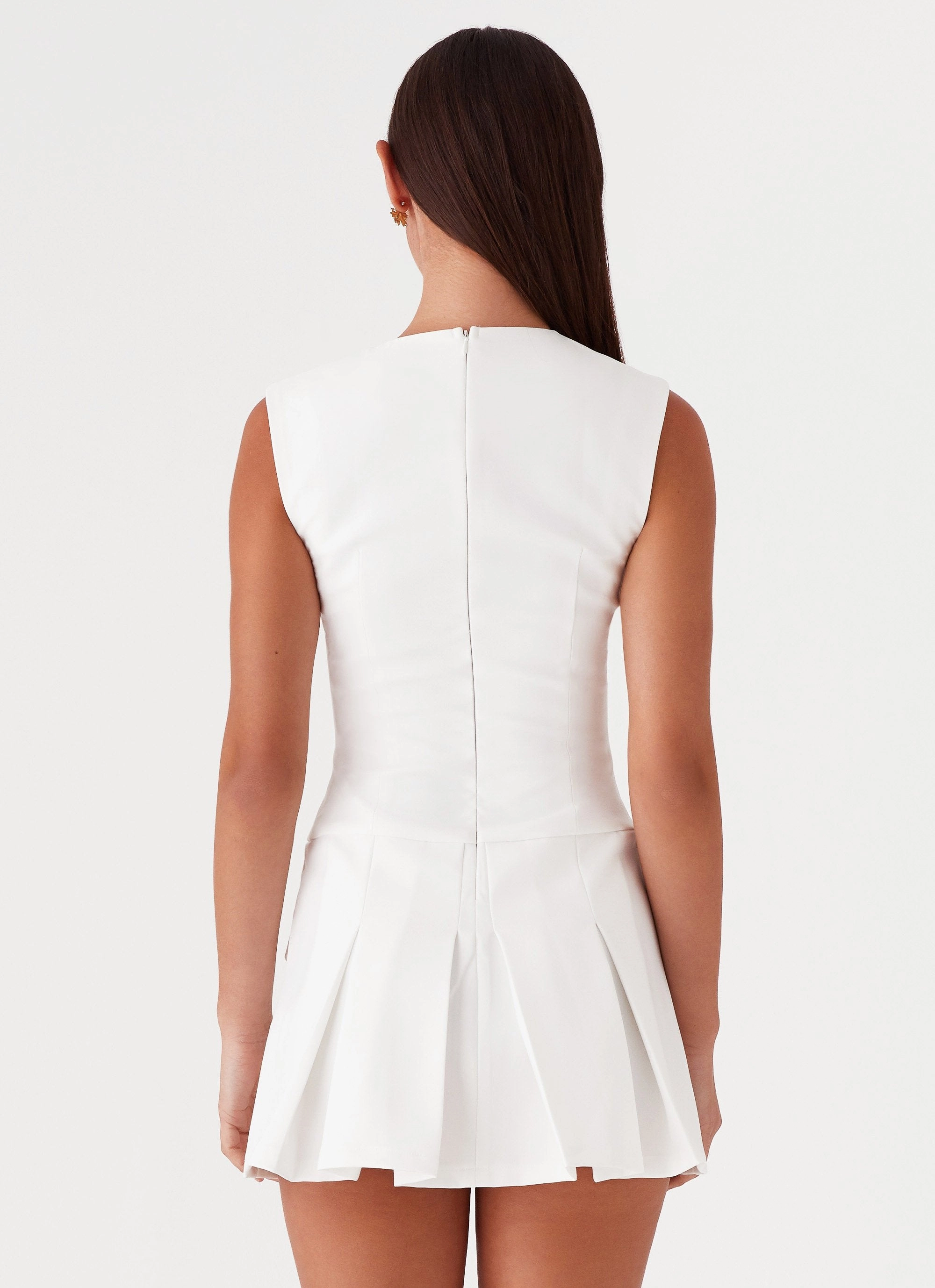 Cassia Mini Dress - White Blue Sky Modest Cut