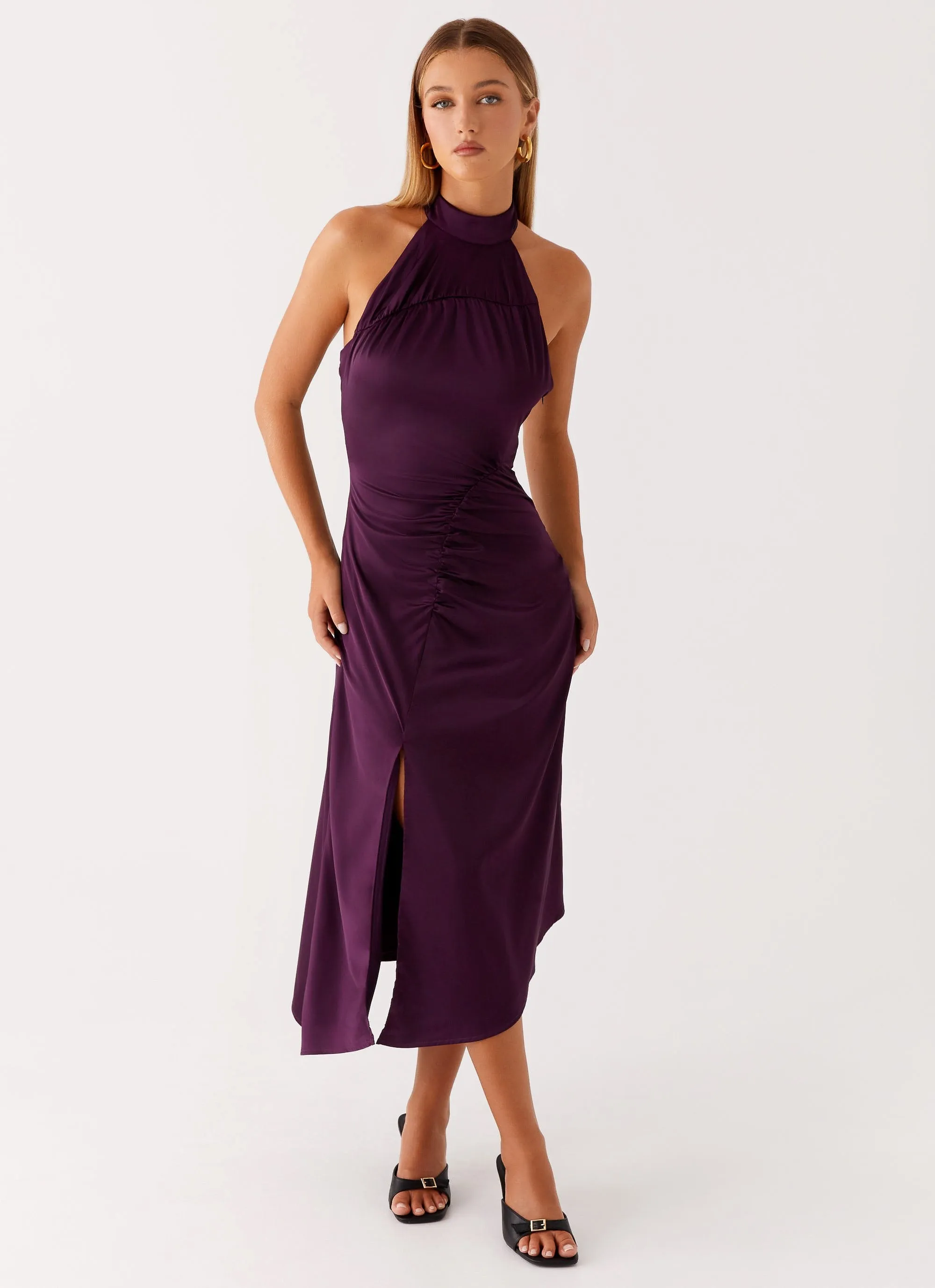 Casta Halterneck Midi Dress - Plum Midnight Mood Luxe style