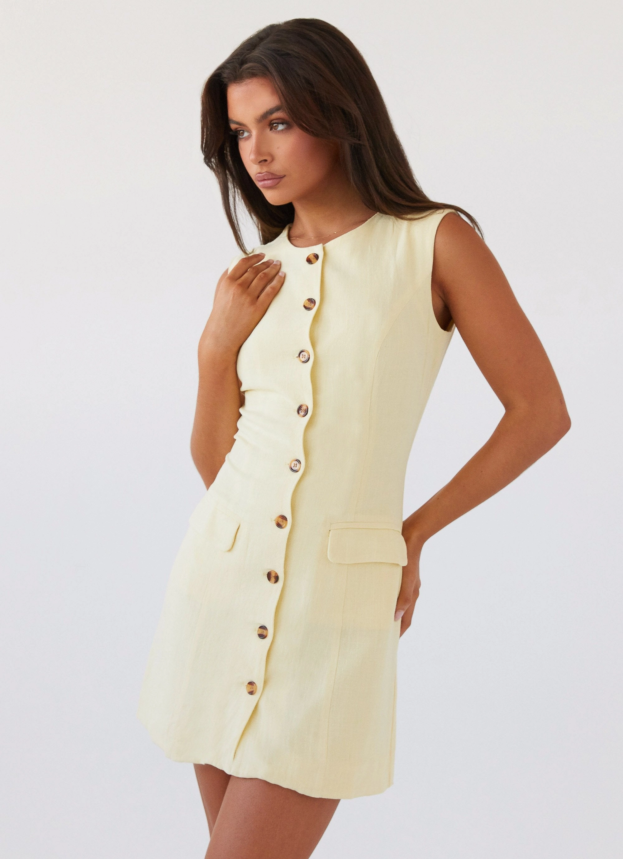 Feather Light Light Flow Castello Fiore Linen Mini Dress - Lemon