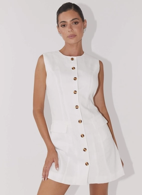 Castello Fiore Linen Mini Dress - White Flattering Look Fit