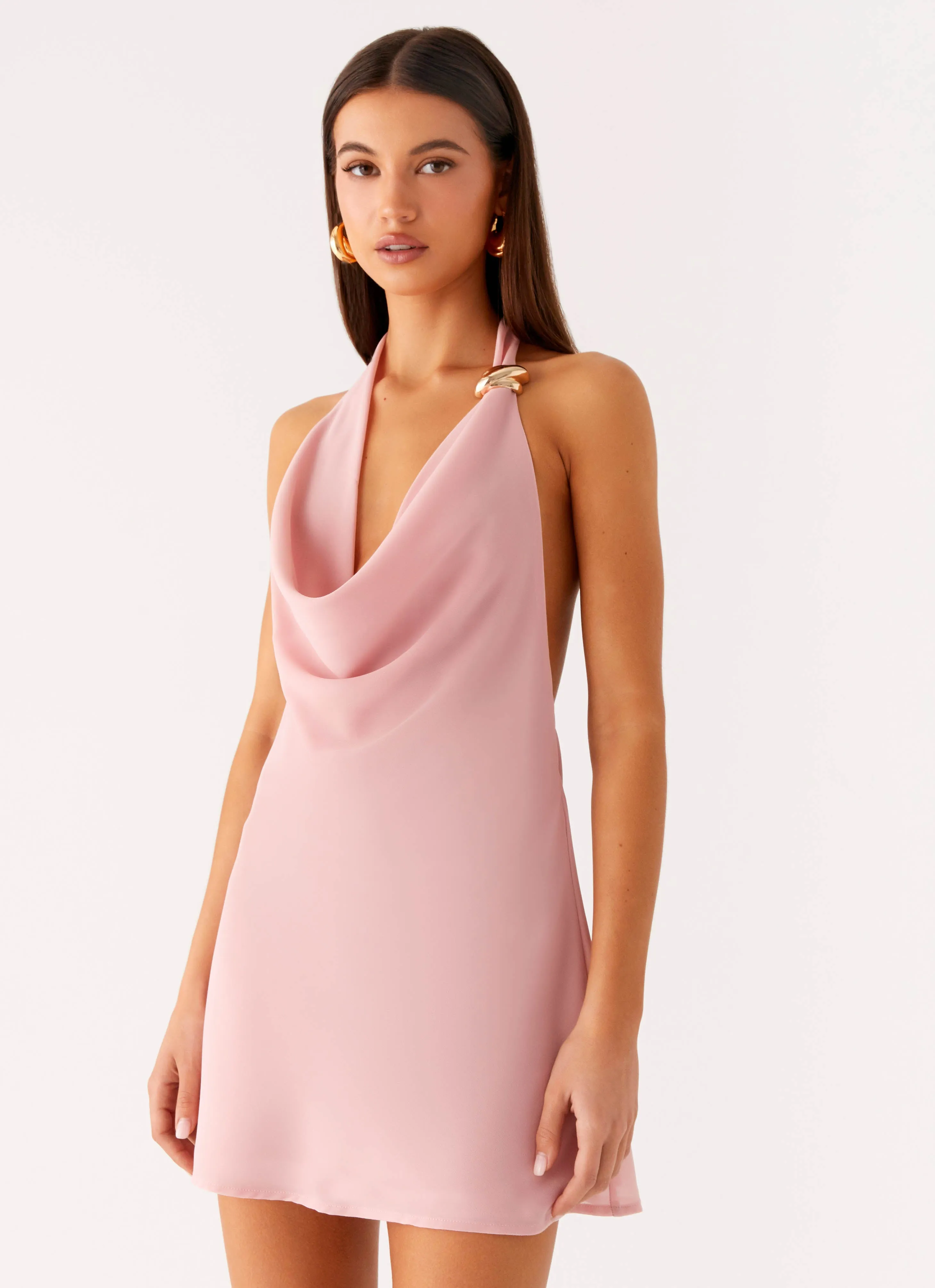 Casual event outfit Coral Meadow Cowl Mini Dress - Pink