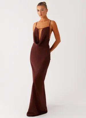 Lace-Sleeve Chilly Wear Elation Cowl Neck Maxi Dress - Chocolate
