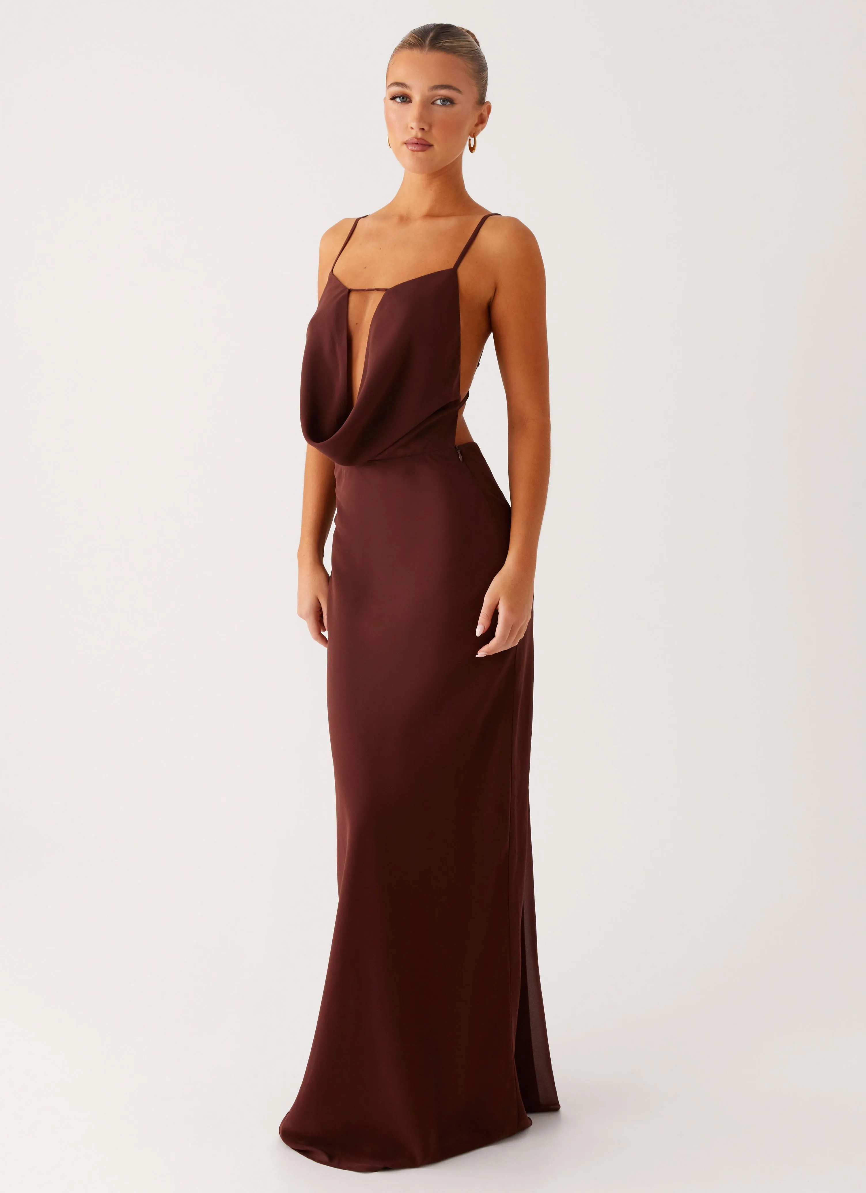 Elation Cowl Neck Maxi Dress - Chocolate Timeless Beauty QuickDryTechnology