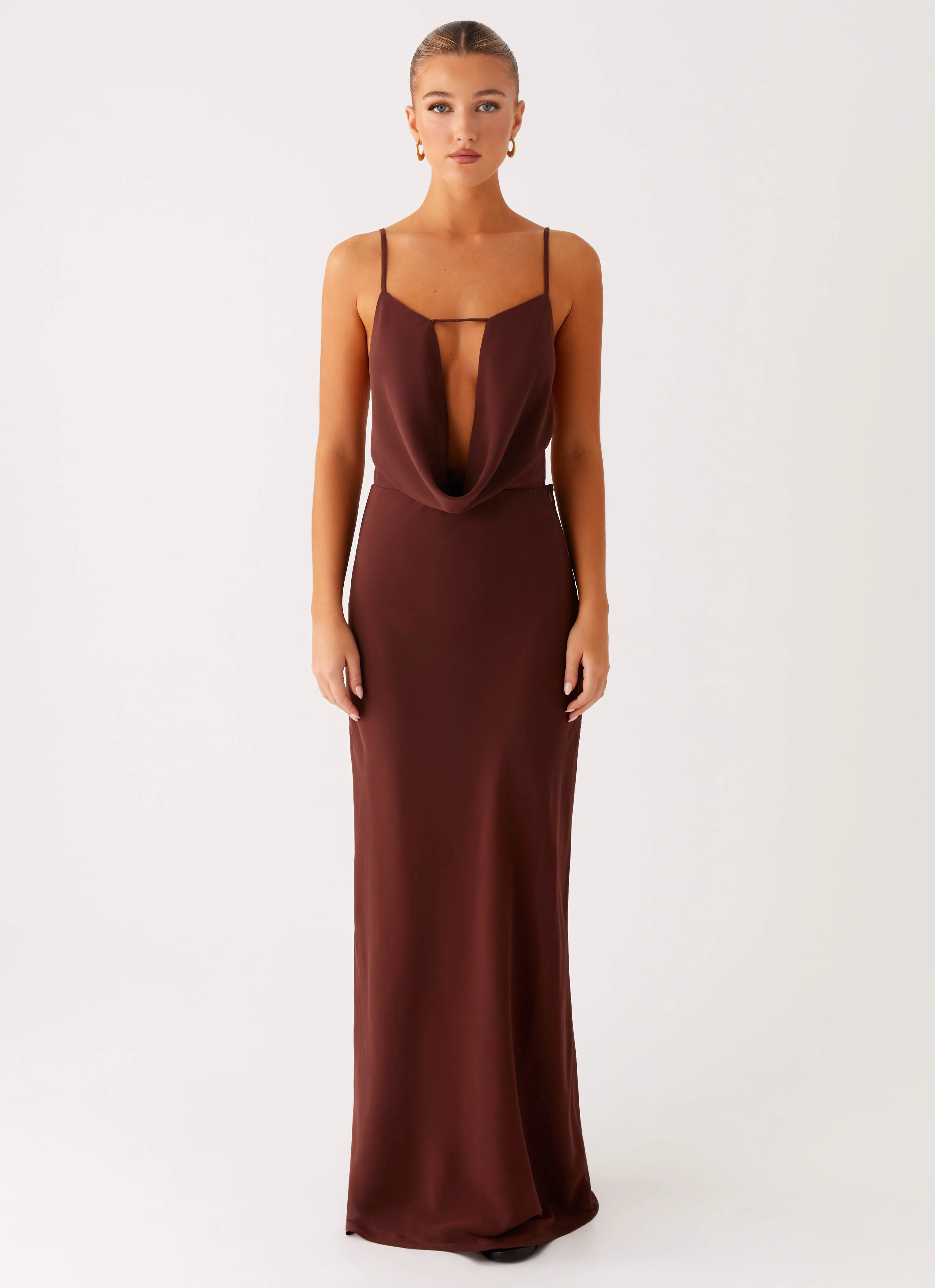 Elation Cowl Neck Maxi Dress - Chocolate Modest Light Fashionable Cut
