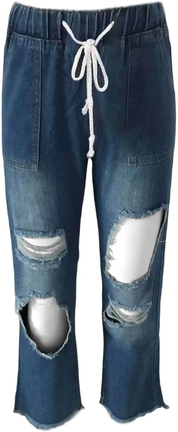 Casual Ripped Flared Jeans for Women Distressed Slim Fit Stretch Jeans for Women Womens High Waisted Denim Pants