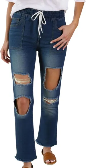 Casual Ripped Flared Jeans for Women Distressed Slim Fit Stretch Jeans for Women Womens High Waisted Denim Pants