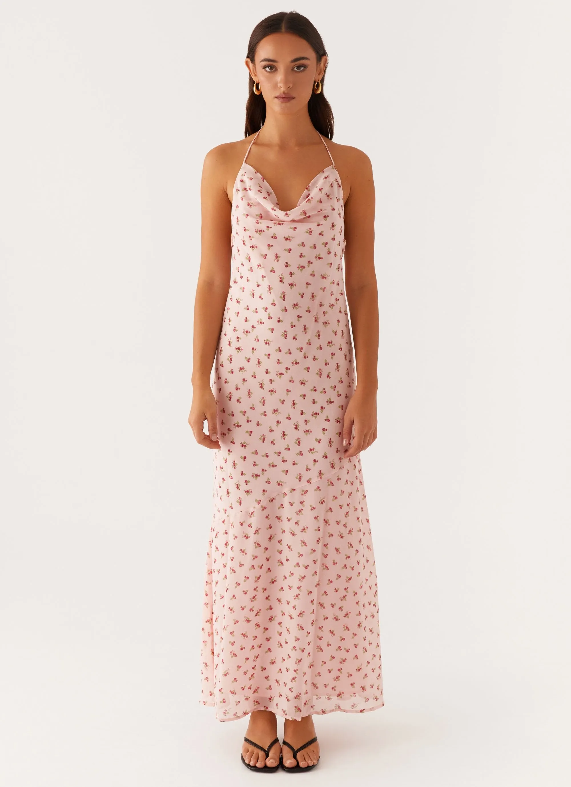 Alianna Cowl Neck Mesh Maxi Dress - Pink Flower Casual chic dress tailored look