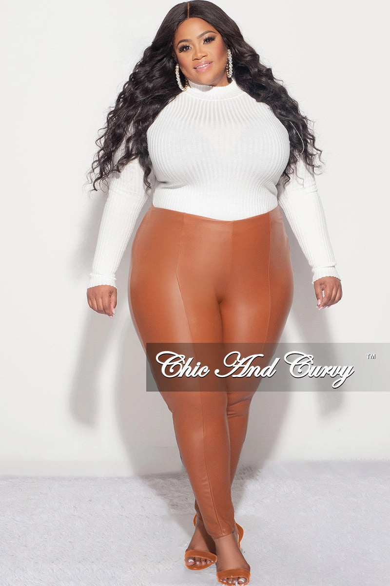 Final Sale Plus Size Faux Leather Pants in Camel BreathableLining HighRiseWaistband