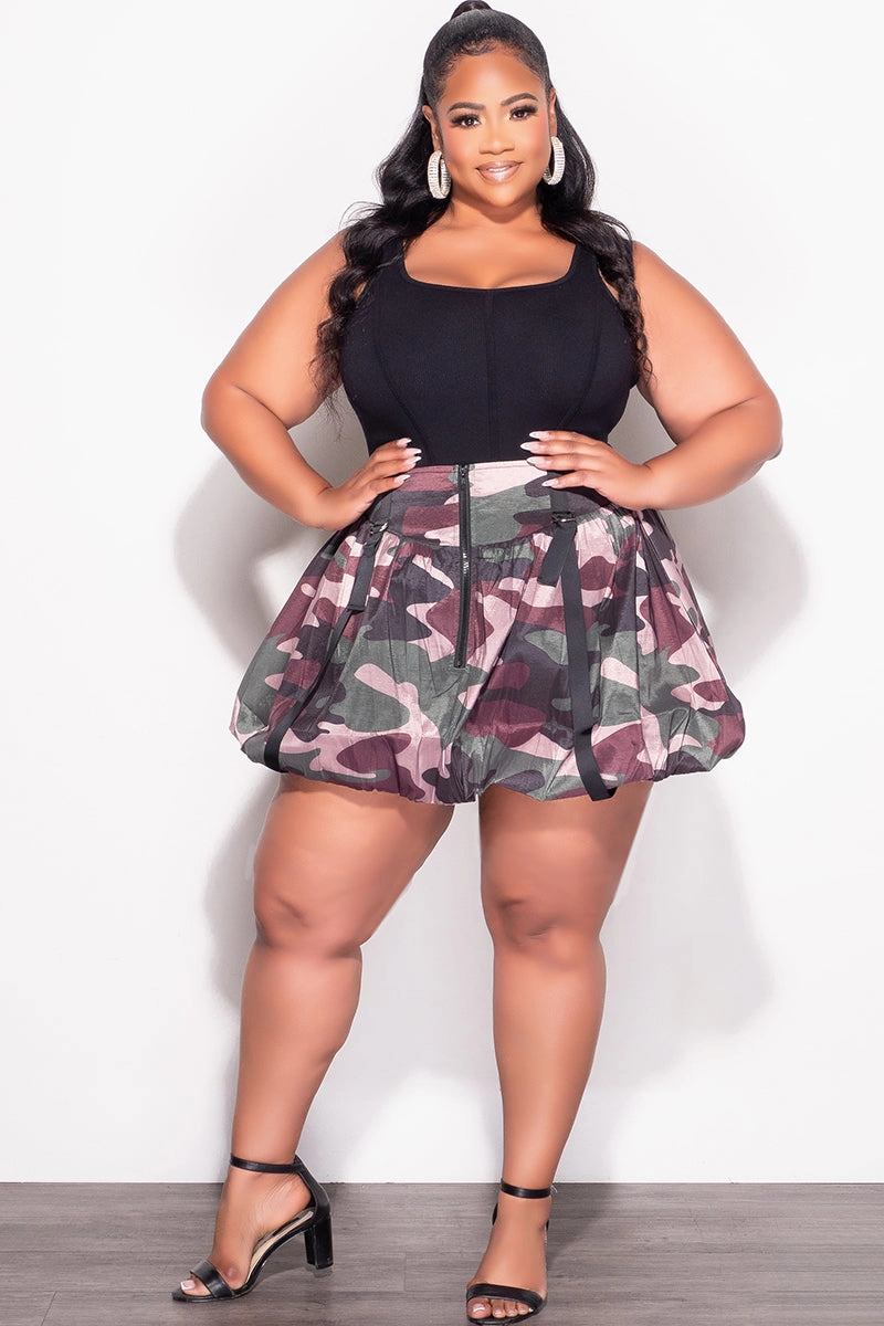 Office Wear Soft Material Final Sale Plus Size Bubble Mini Skirt in Camo Print
