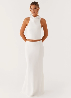 Weekend Style Rugged Wear Mina Satin Maxi Skirt - White