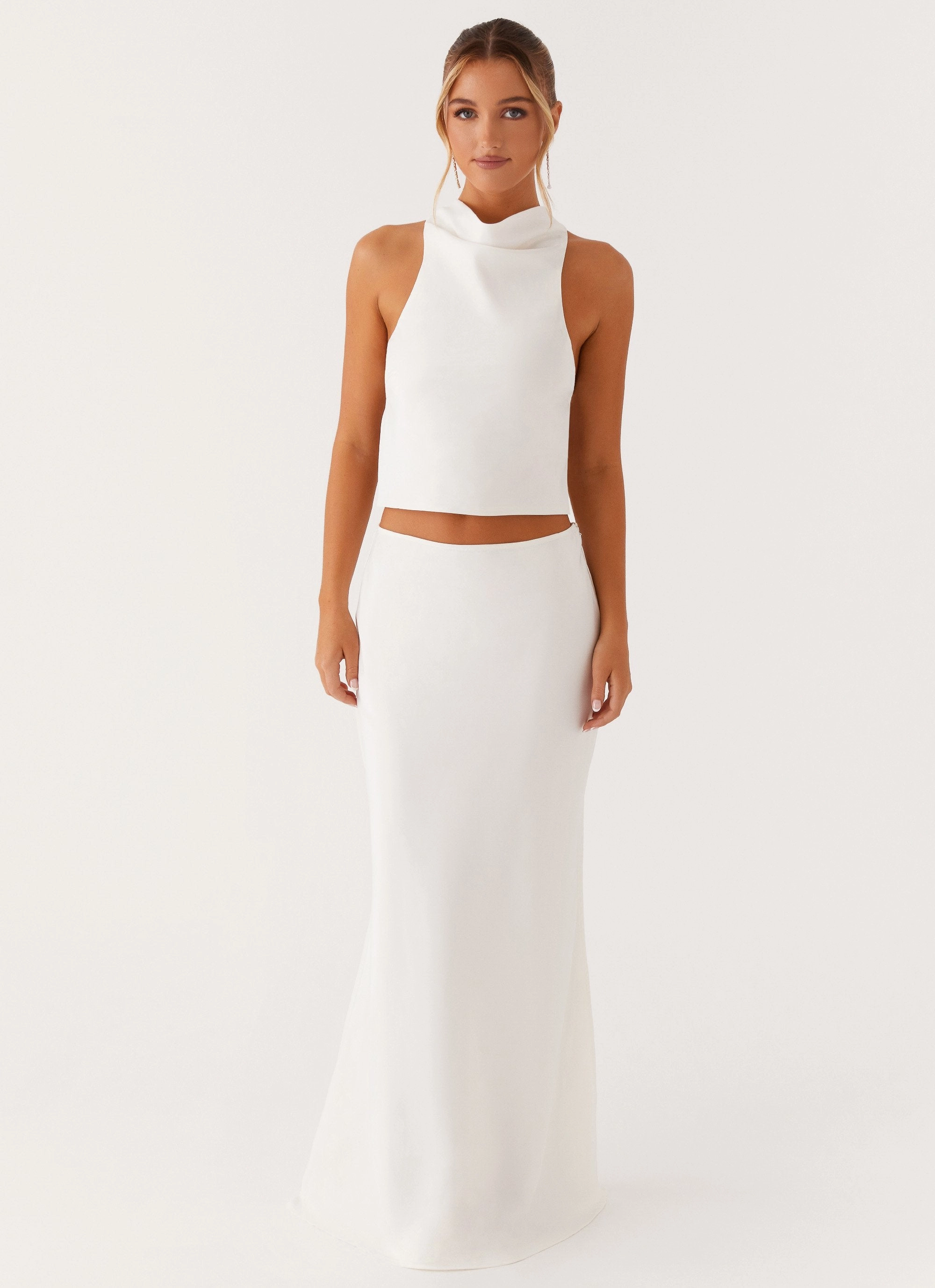 Minimalist Design Mina Satin Maxi Skirt - White