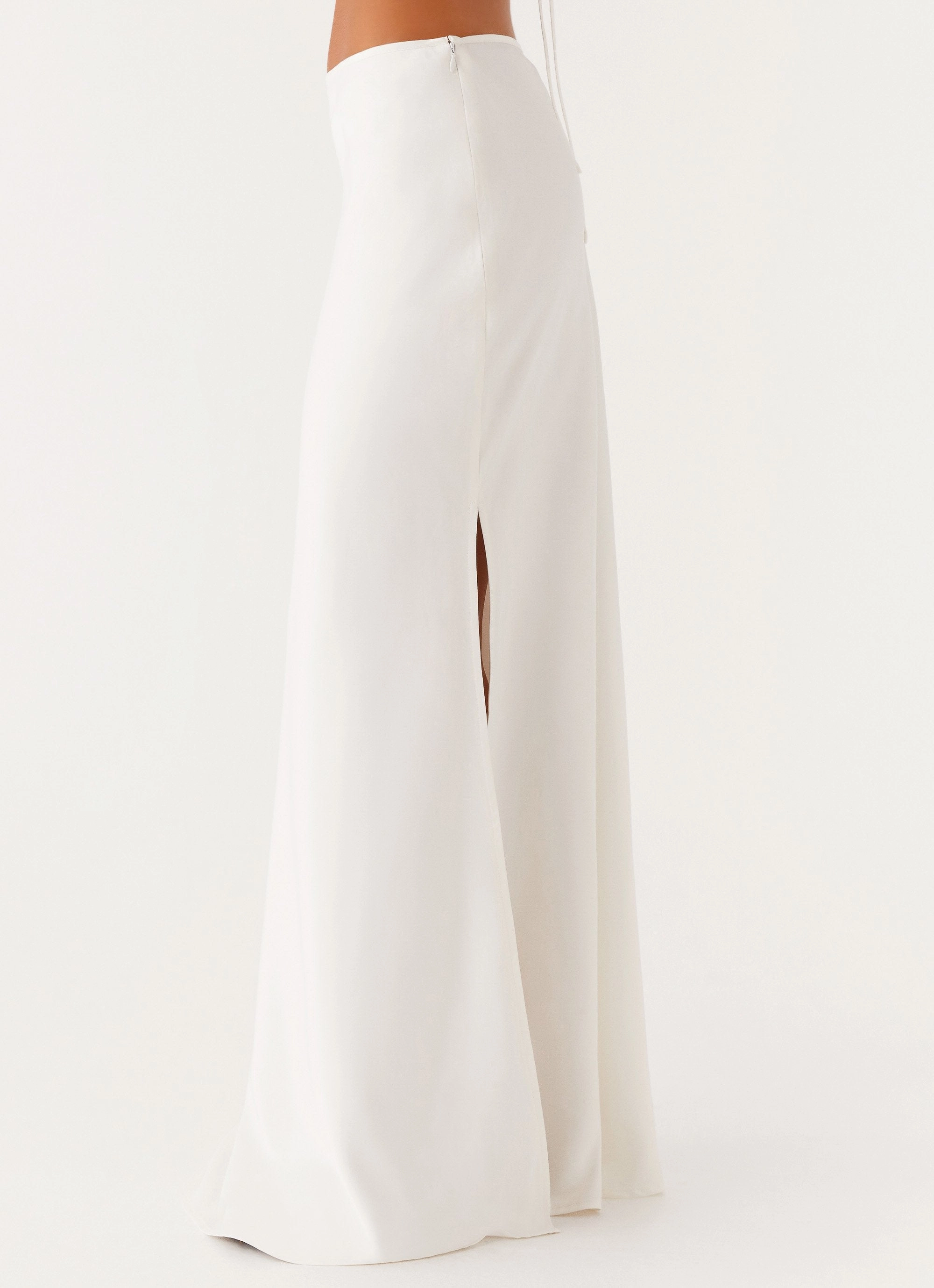 Mina Satin Maxi Skirt - White Smooth Fabric